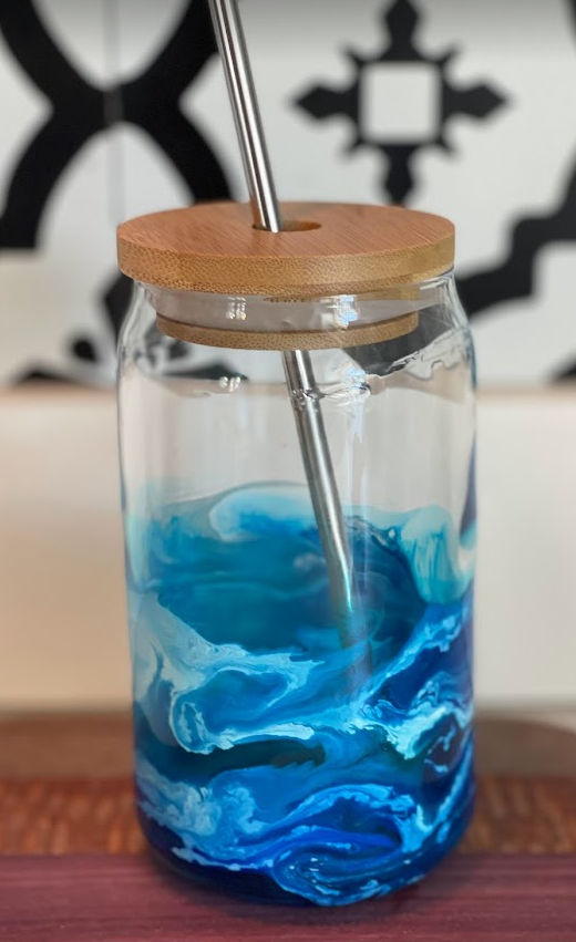 Ocean/Beachy Themed Iced Coffee Glass or Stemless Wine glass