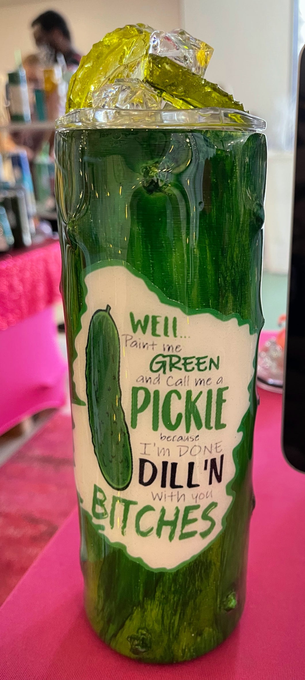 Pickle Tumbler with Resin Pickle Topper