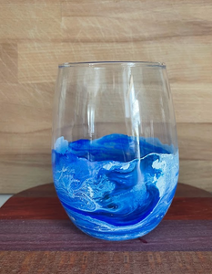 Ocean/Beachy Themed Glass Beer Can or Stemless Wine glass